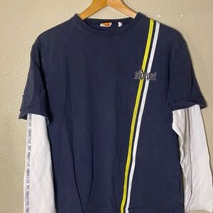 vintage Sideout Navy Long‎ Sleeve Shirt with Yellow Stripe size medium